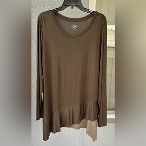 Logo By Lori Goldstein Army Green Two Tone Popover Asymmetrical Hem Top Size XL